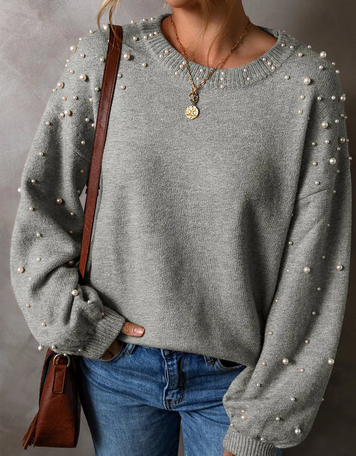 Load image into Gallery viewer, Pearl Detail Round Neck Long Sleeve Sweater 2668south
