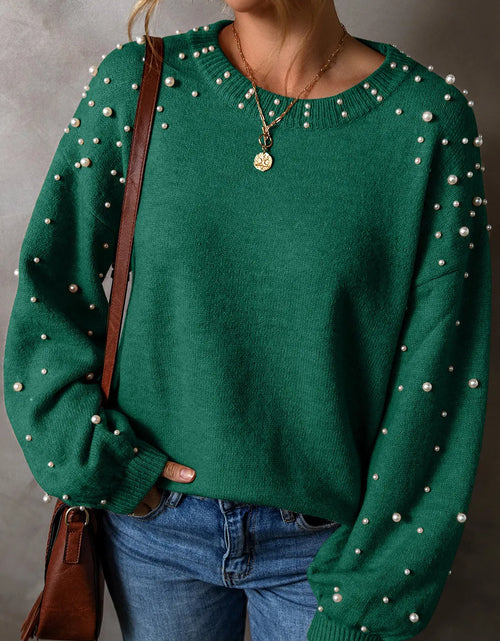 Load image into Gallery viewer, Pearl Detail Round Neck Long Sleeve Sweater 2668south
