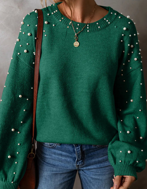 تحميل الصورة إلى عارض المعرض، Pearl Detail Round Neck Long Sleeve Sweater 2668south
