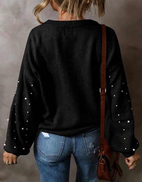 Load image into Gallery viewer, Pearl Detail Round Neck Long Sleeve Sweater 2668south
