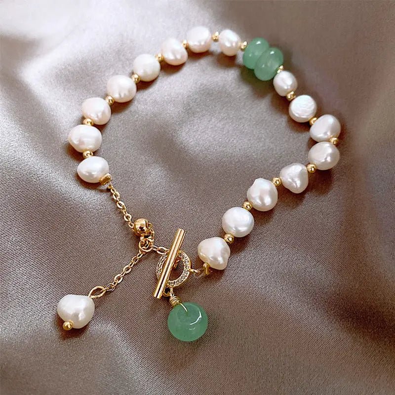 Pearl Green Stone Link Bracelet 2668south