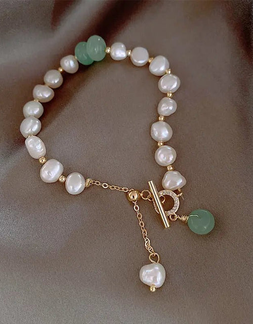 Load image into Gallery viewer, Pearl Green Stone Link Bracelet 2668south
