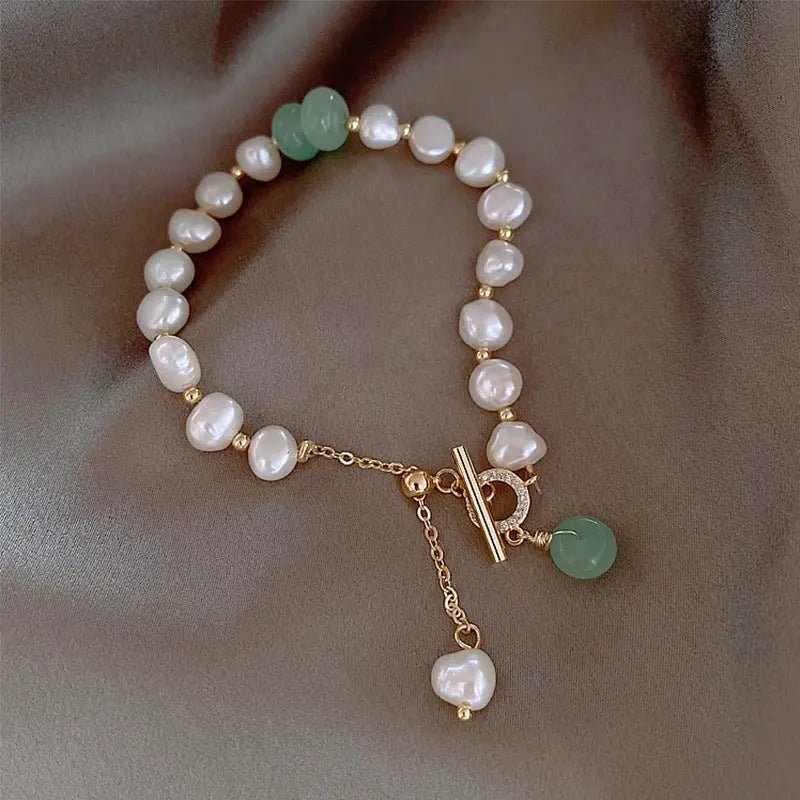 Pearl Green Stone Link Bracelet 2668south