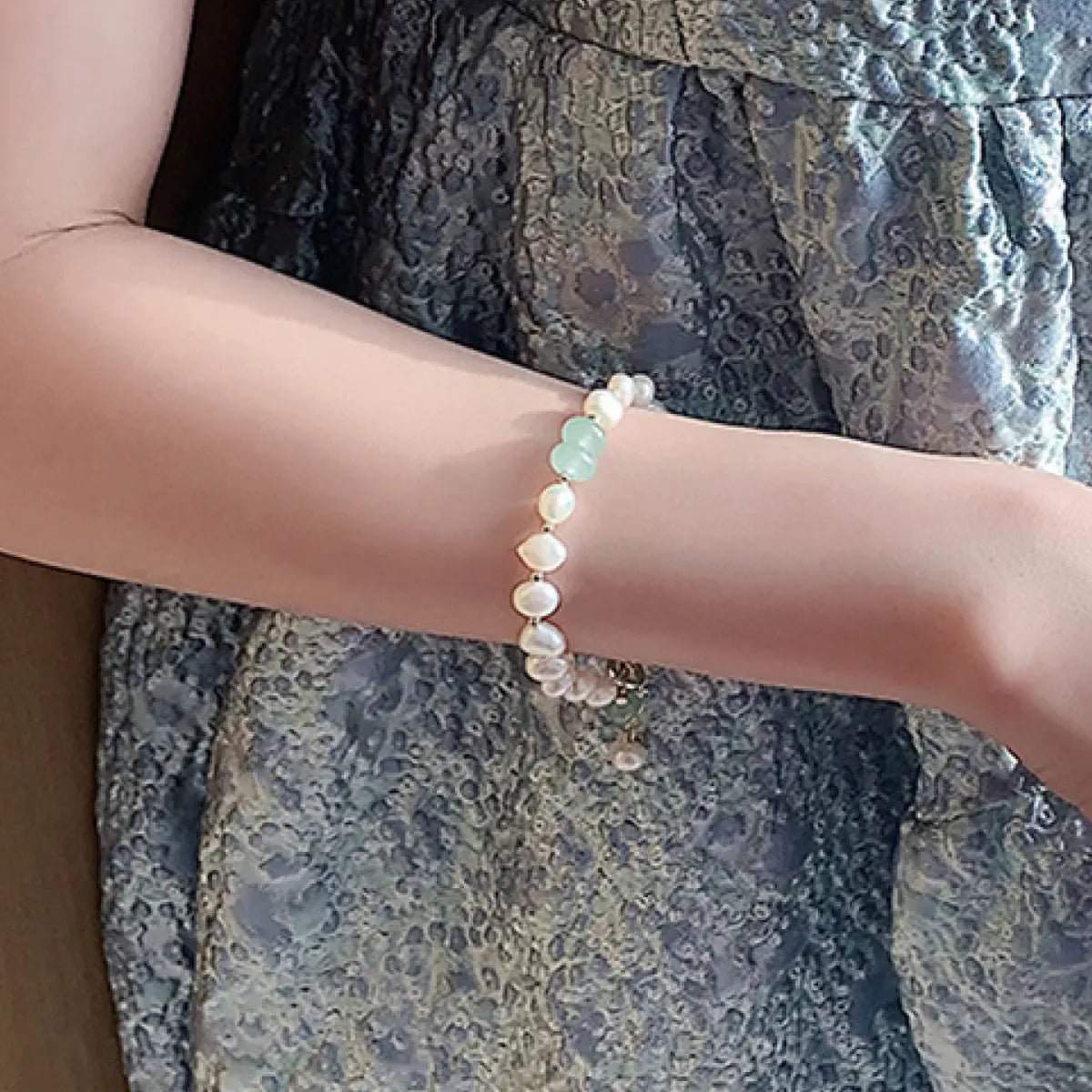 Pearl Green Stone Link Bracelet 2668south