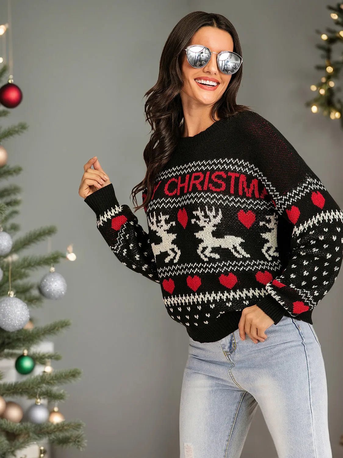 Perfee Christmas Element Round Neck Sweater 2668south