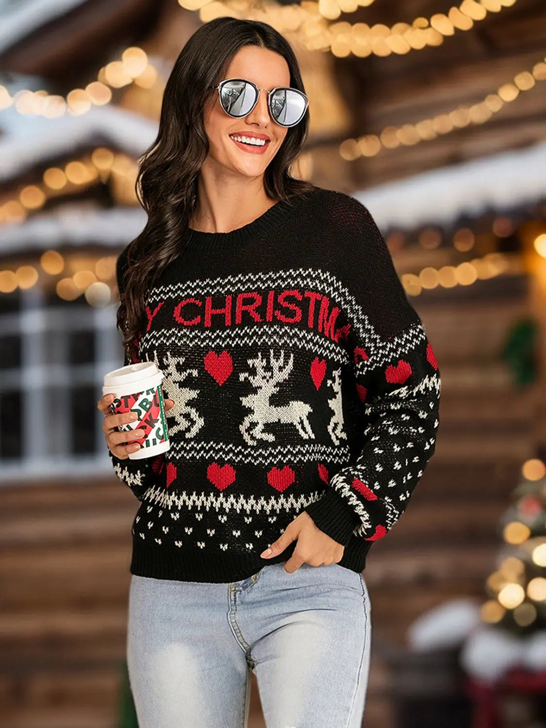 Perfee Christmas Element Round Neck Sweater 2668south