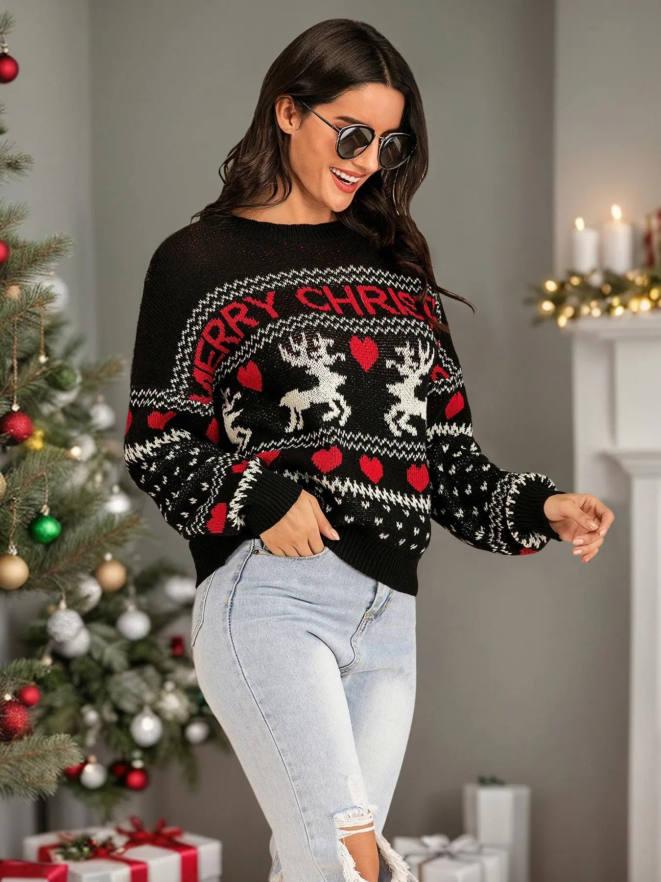 Perfee Christmas Element Round Neck Sweater 2668south