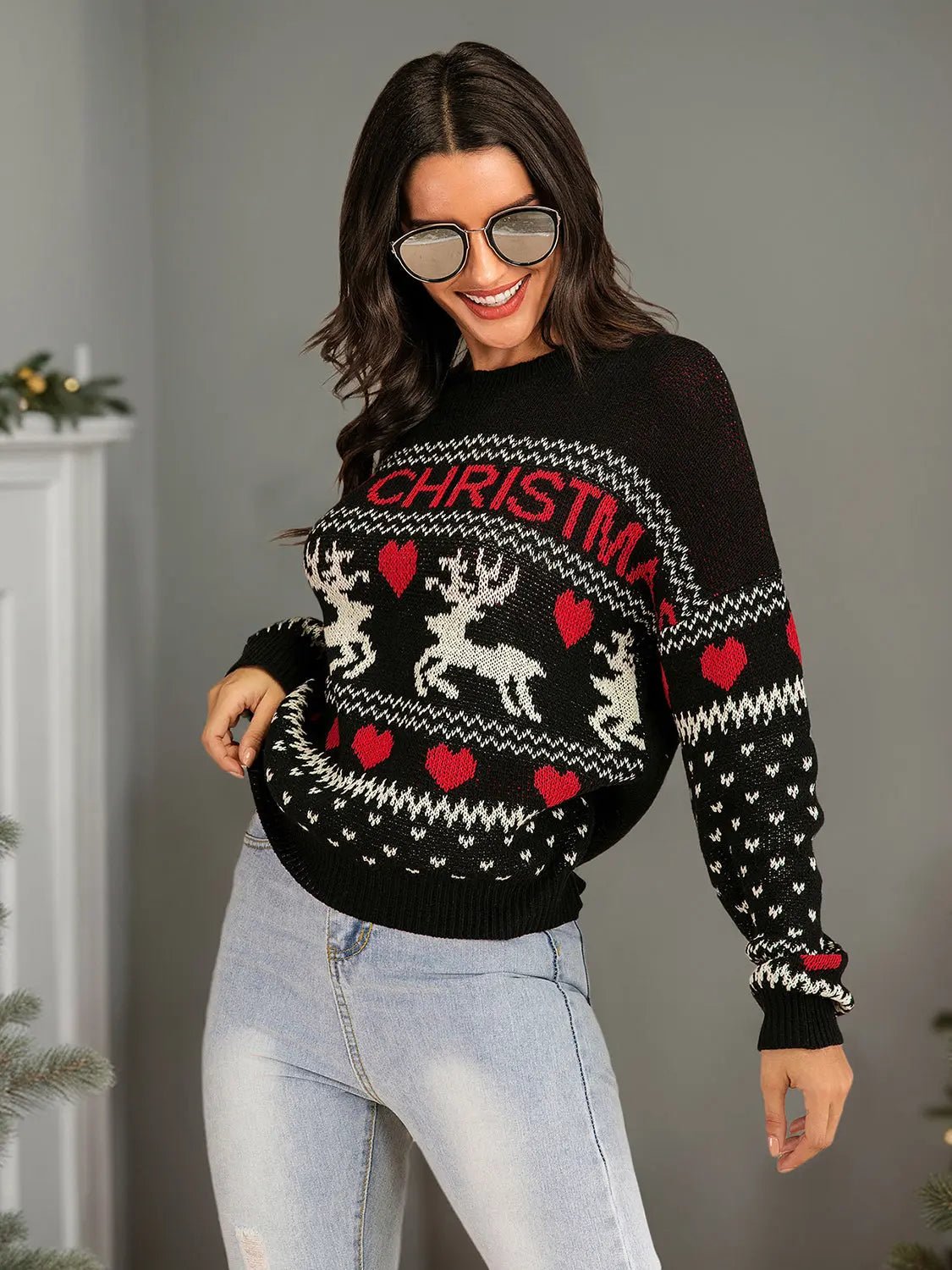 Perfee Christmas Element Round Neck Sweater 2668south