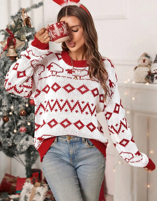 Load image into Gallery viewer, Perfee Contrast Geometric Round Neck Long Sleeve Sweater 2668south
