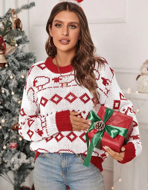 Load image into Gallery viewer, Perfee Contrast Geometric Round Neck Long Sleeve Sweater 2668south
