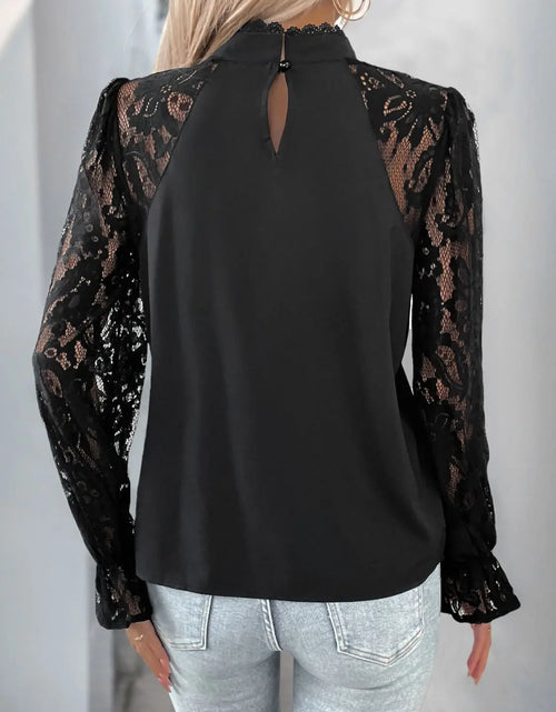 Load image into Gallery viewer, Perfee Mock Neck Lace Long Sleeve Blouse 2668south
