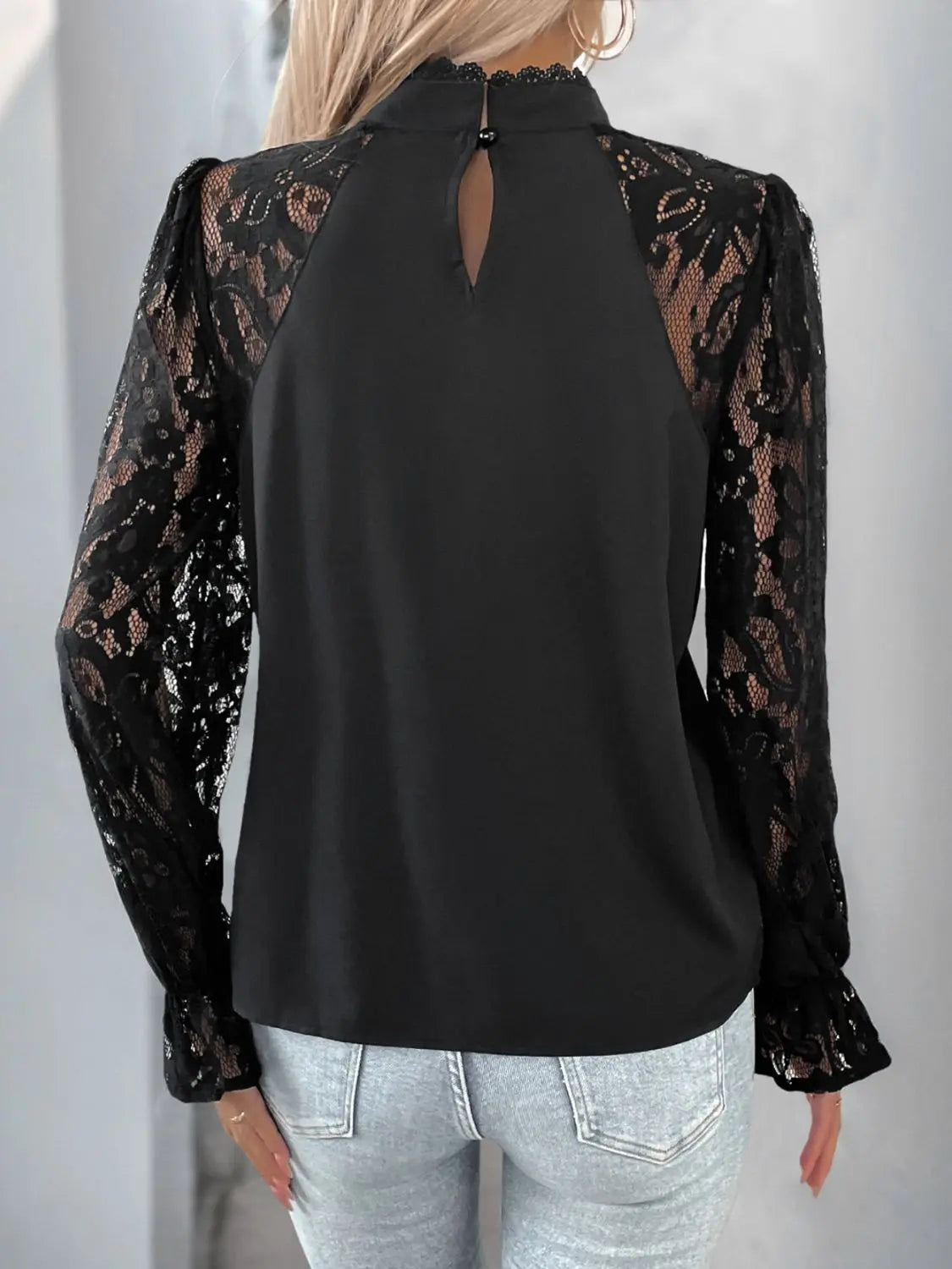 Perfee Mock Neck Lace Long Sleeve Blouse 2668south