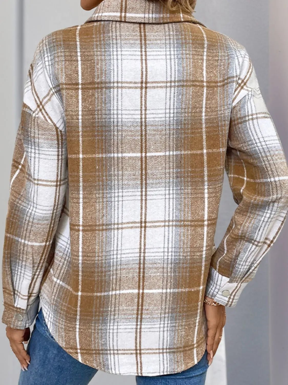 Perfee Plaid Collared Neck Half Zip Long Sleeve Top 2668south