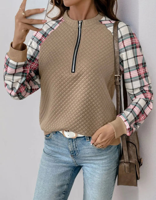 Load image into Gallery viewer, Perfee Plaid Half Zip Long Sleeve Texture Sweatshirt 2668south
