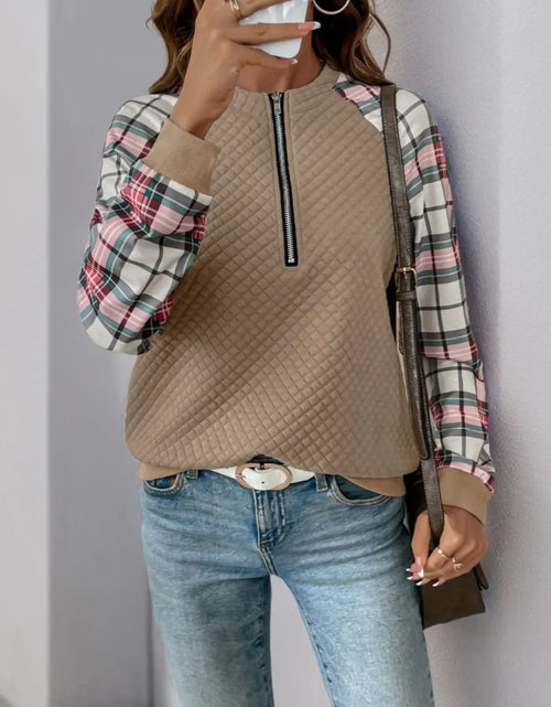 Load image into Gallery viewer, Perfee Plaid Half Zip Long Sleeve Texture Sweatshirt 2668south
