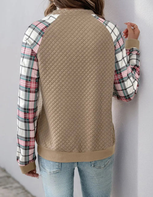 Load image into Gallery viewer, Perfee Plaid Half Zip Long Sleeve Texture Sweatshirt 2668south
