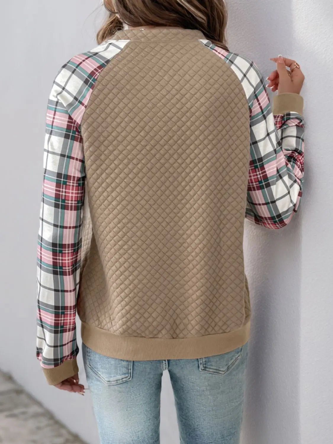 Perfee Plaid Half Zip Long Sleeve Texture Sweatshirt 2668south