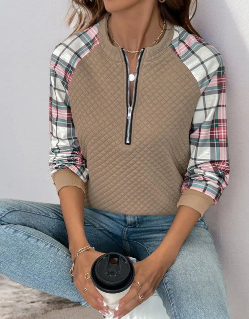 Load image into Gallery viewer, Perfee Plaid Half Zip Long Sleeve Texture Sweatshirt 2668south
