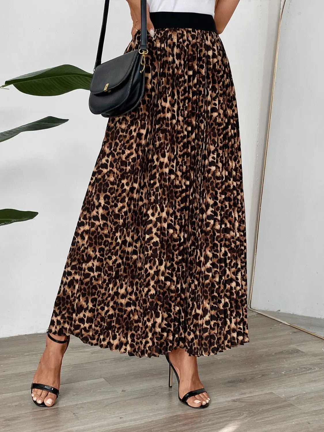 Perfee Pleated Leopard Maxi Skirt 2668south