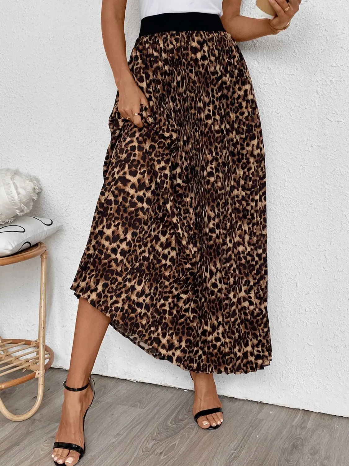 Perfee Pleated Leopard Maxi Skirt 2668south