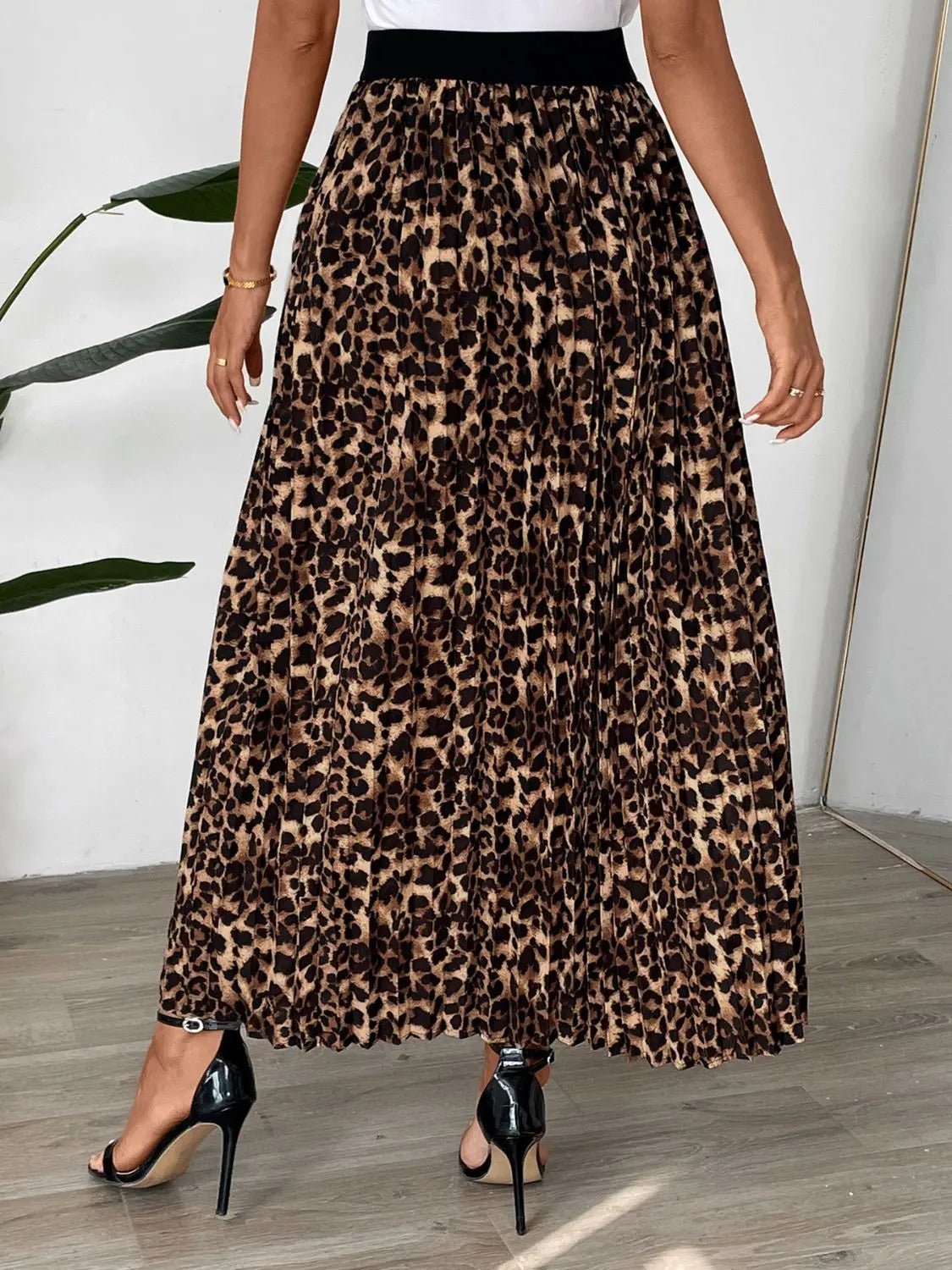 Perfee Pleated Leopard Maxi Skirt 2668south