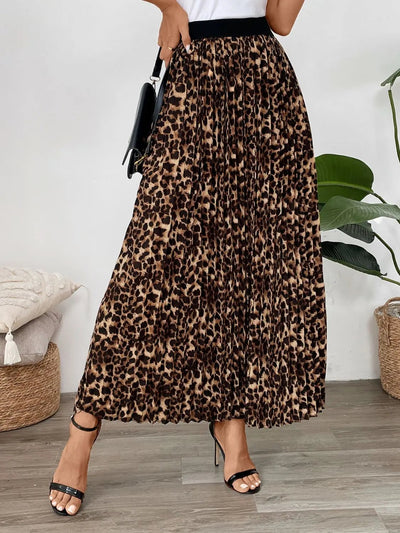 Perfee Pleated Leopard Maxi Skirt 2668south