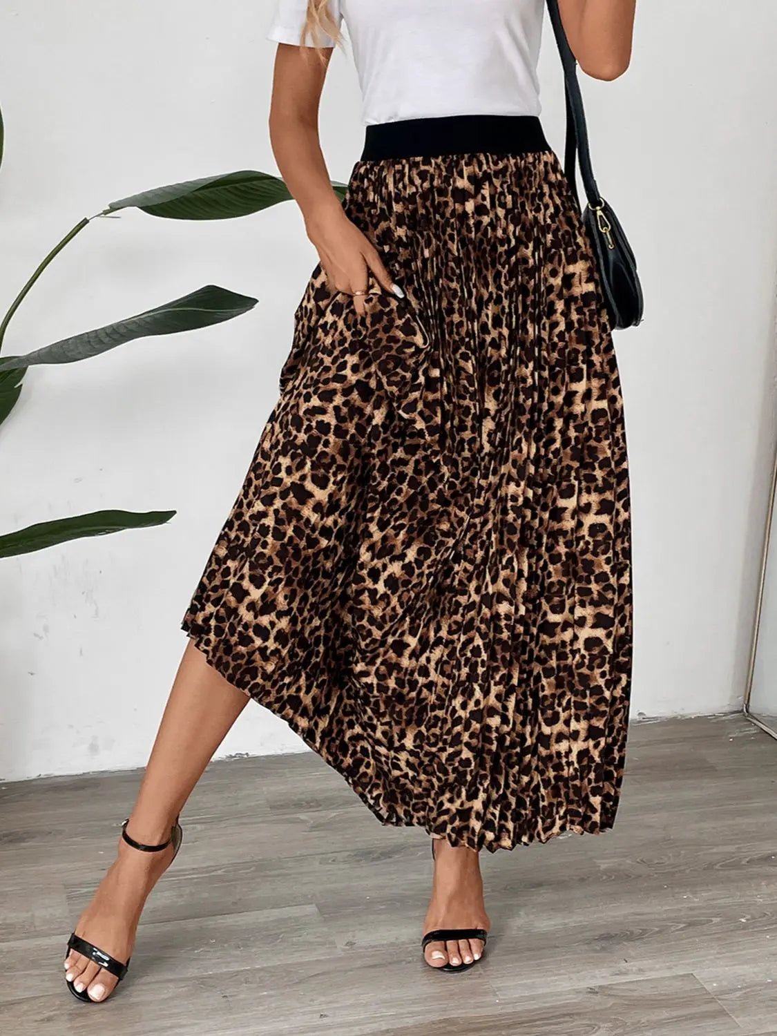 Perfee Pleated Leopard Maxi Skirt 2668south