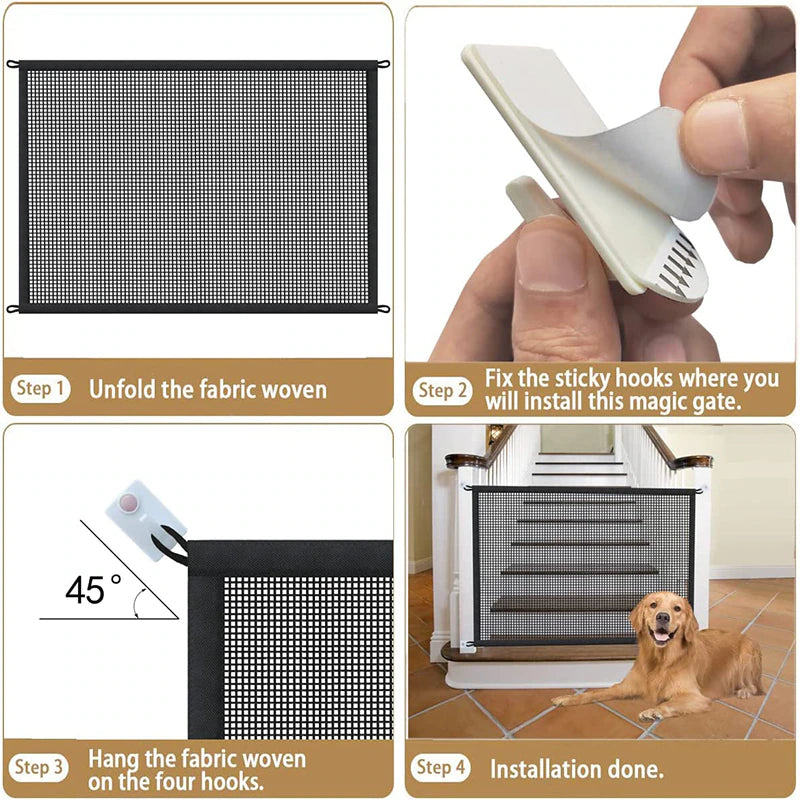 Pet Dog Barrier Fences with 4Pcs Hook Pet Isolated Network Stairs Gate New Folding Breathable Mesh Playpen for Dog Safety Fence 2668south