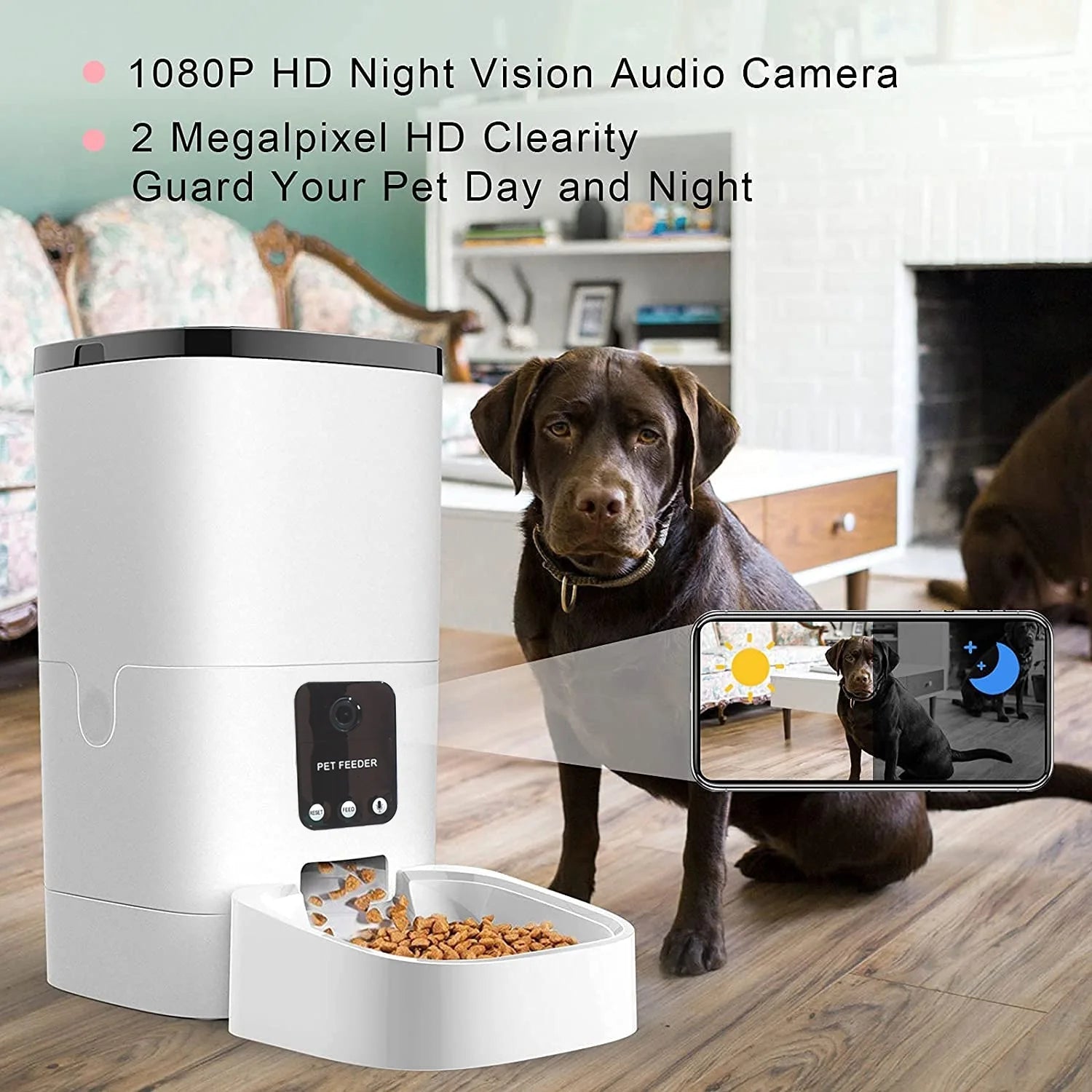 Pet Feeder,6L Automatic Pet Feeder for Cats and Dogs,1080P Camera,App Control,Voice Recorder,Timed Feeder for Schedule Feeding, Dual Power Supply,Wifi Pet Food Dispenser with App Control 2668south