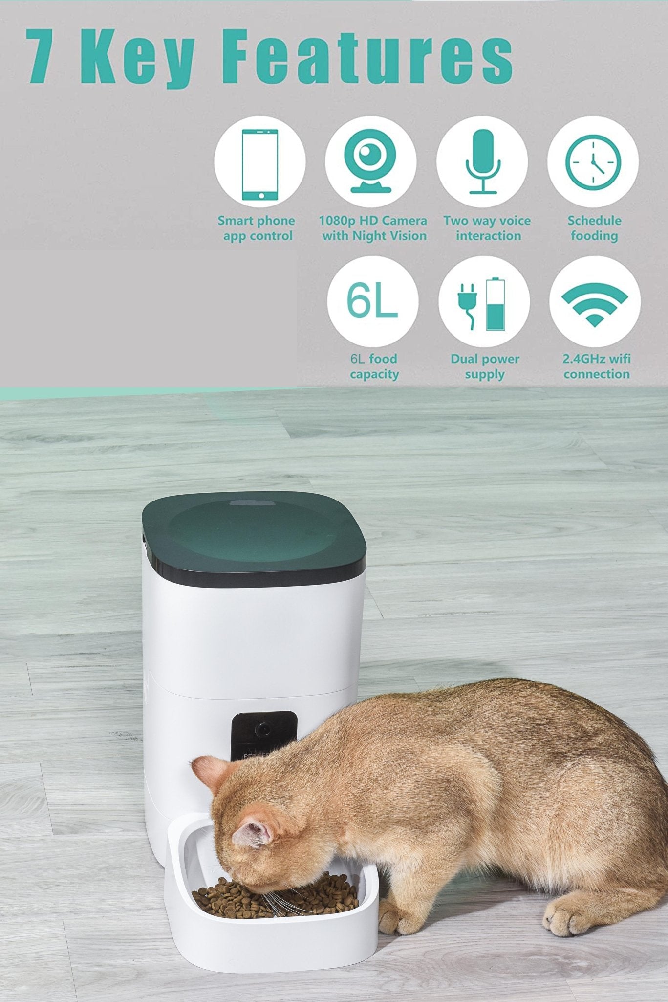 Pet Feeder,6L Automatic Pet Feeder for Cats and Dogs,1080P Camera,App Control,Voice Recorder,Timed Feeder for Schedule Feeding, Dual Power Supply,Wifi Pet Food Dispenser with App Control 2668south