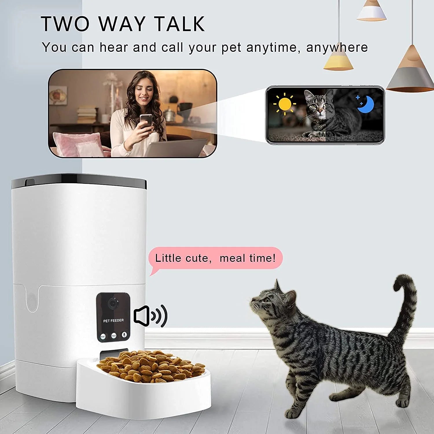 Pet Feeder,6L Automatic Pet Feeder for Cats and Dogs,1080P Camera,App Control,Voice Recorder,Timed Feeder for Schedule Feeding, Dual Power Supply,Wifi Pet Food Dispenser with App Control 2668south