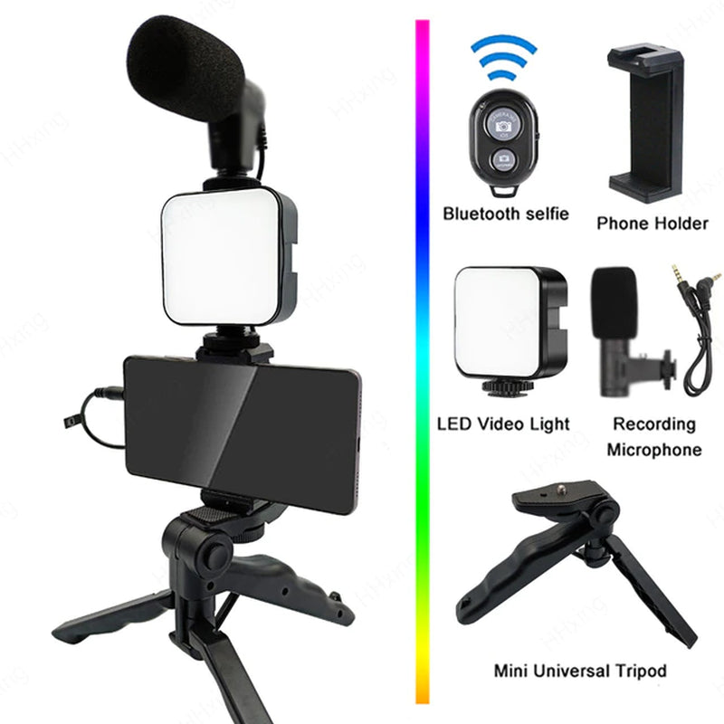 Phone Holder Photography Lighting Smartphone Video Kit Microphone LED Selfie Tripod Recording Handle Portable Stabilizer Bracket 2668south