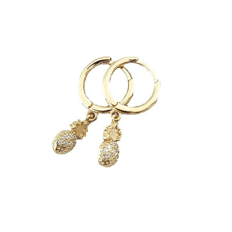 Pineapple Micro Rhinestone Eardrops Ear Clip Female All-match Fashion Earrings 2668south