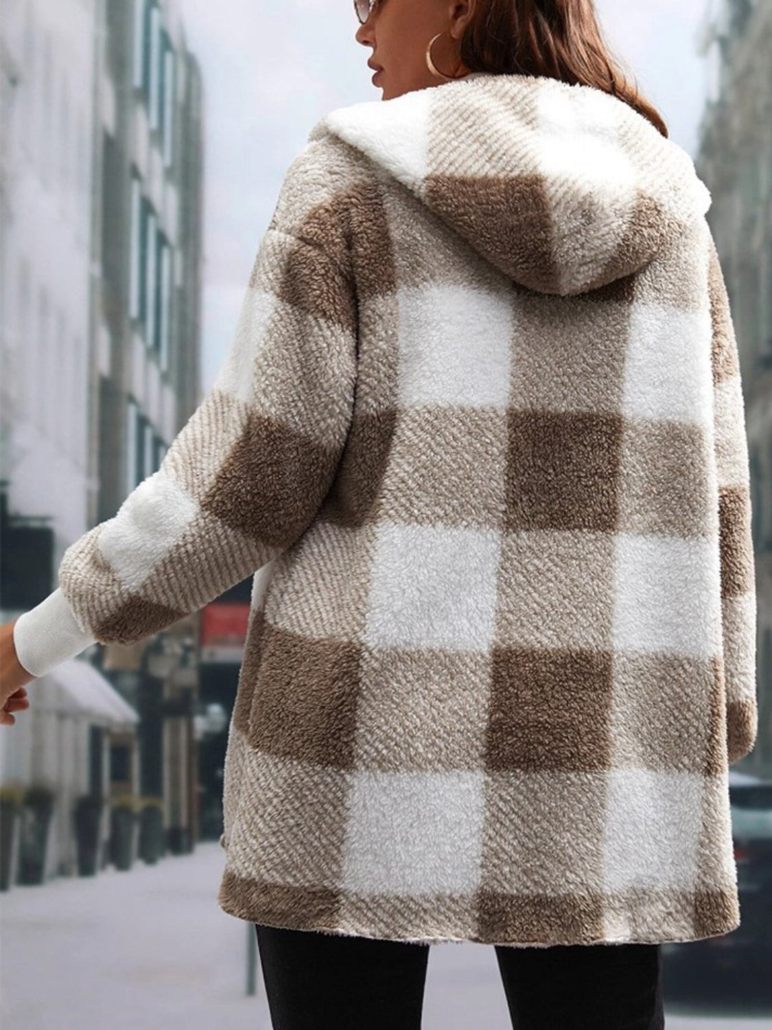 Plaid Long Sleeve Hooded Coat 2668south