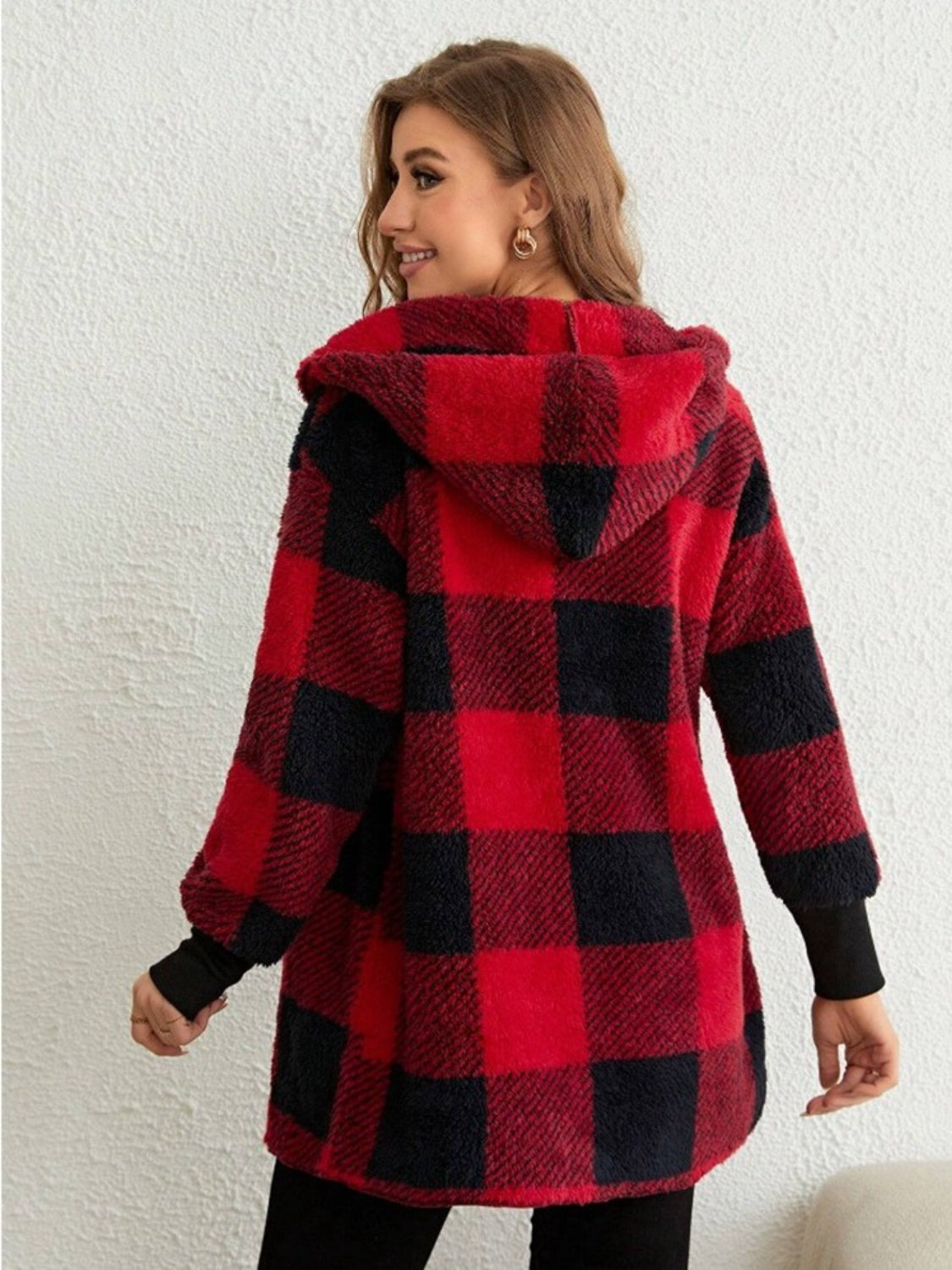 Plaid Long Sleeve Hooded Coat 2668south