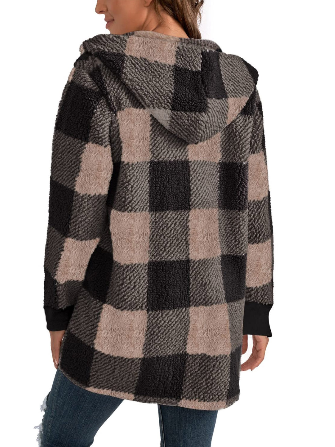 Plaid Long Sleeve Hooded Coat 2668south