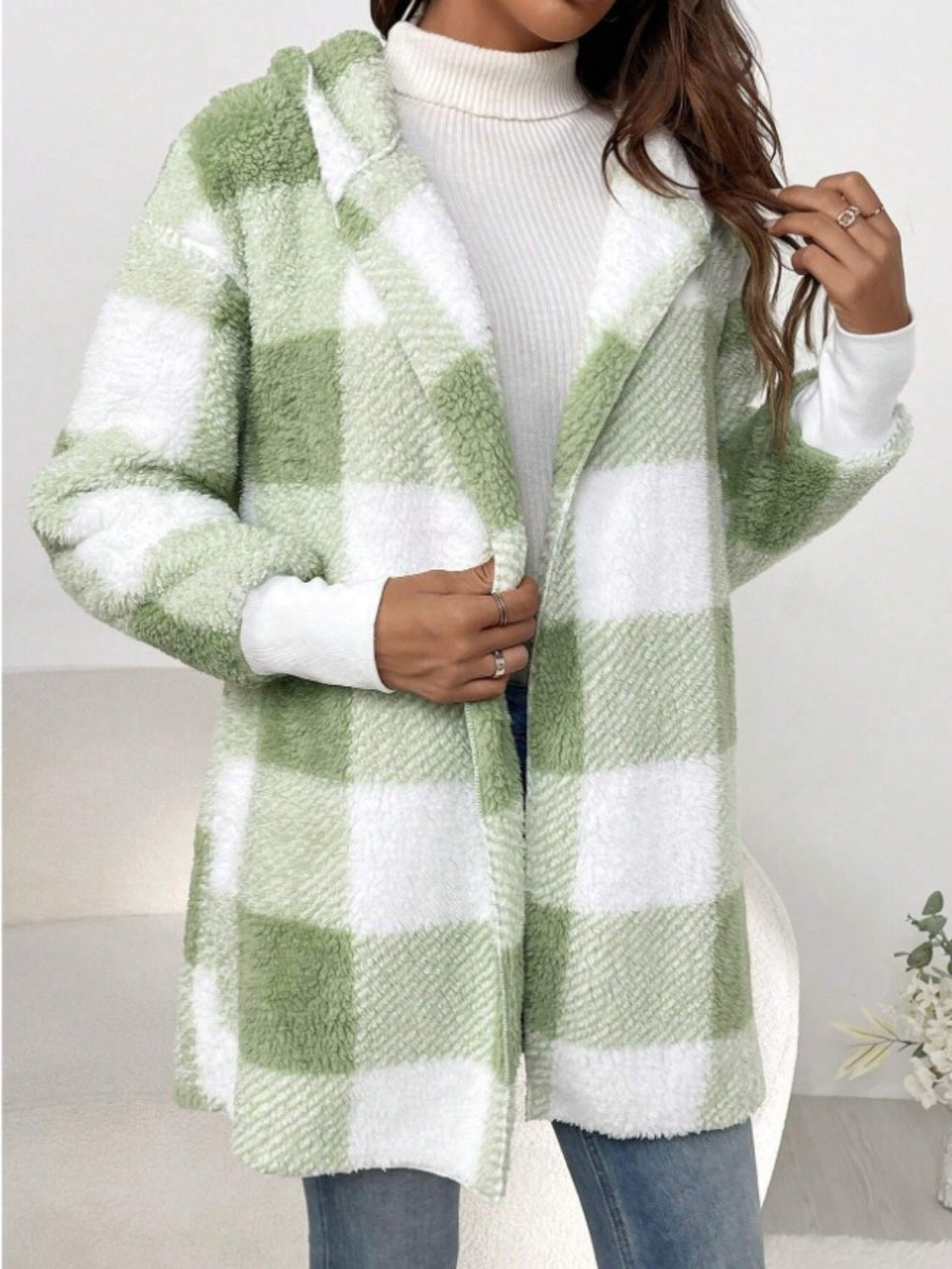 Plaid Long Sleeve Hooded Coat 2668south