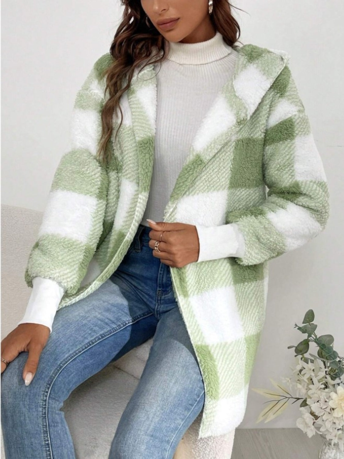 Plaid Long Sleeve Hooded Coat 2668south