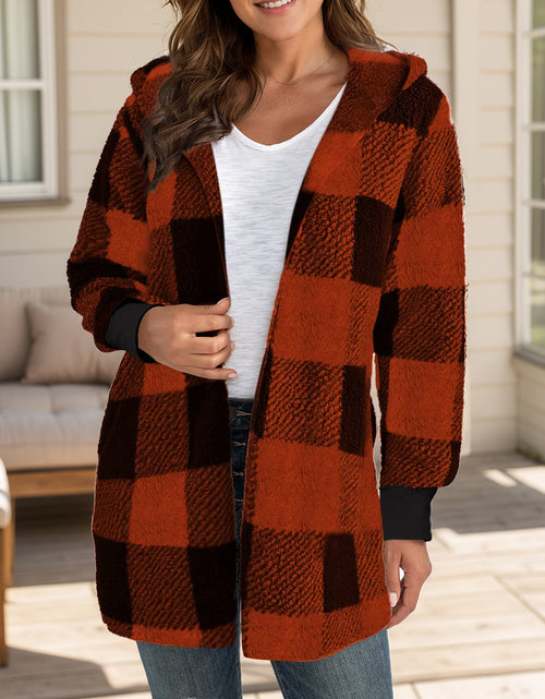 Load image into Gallery viewer, Plaid Long Sleeve Hooded Coat 2668south
