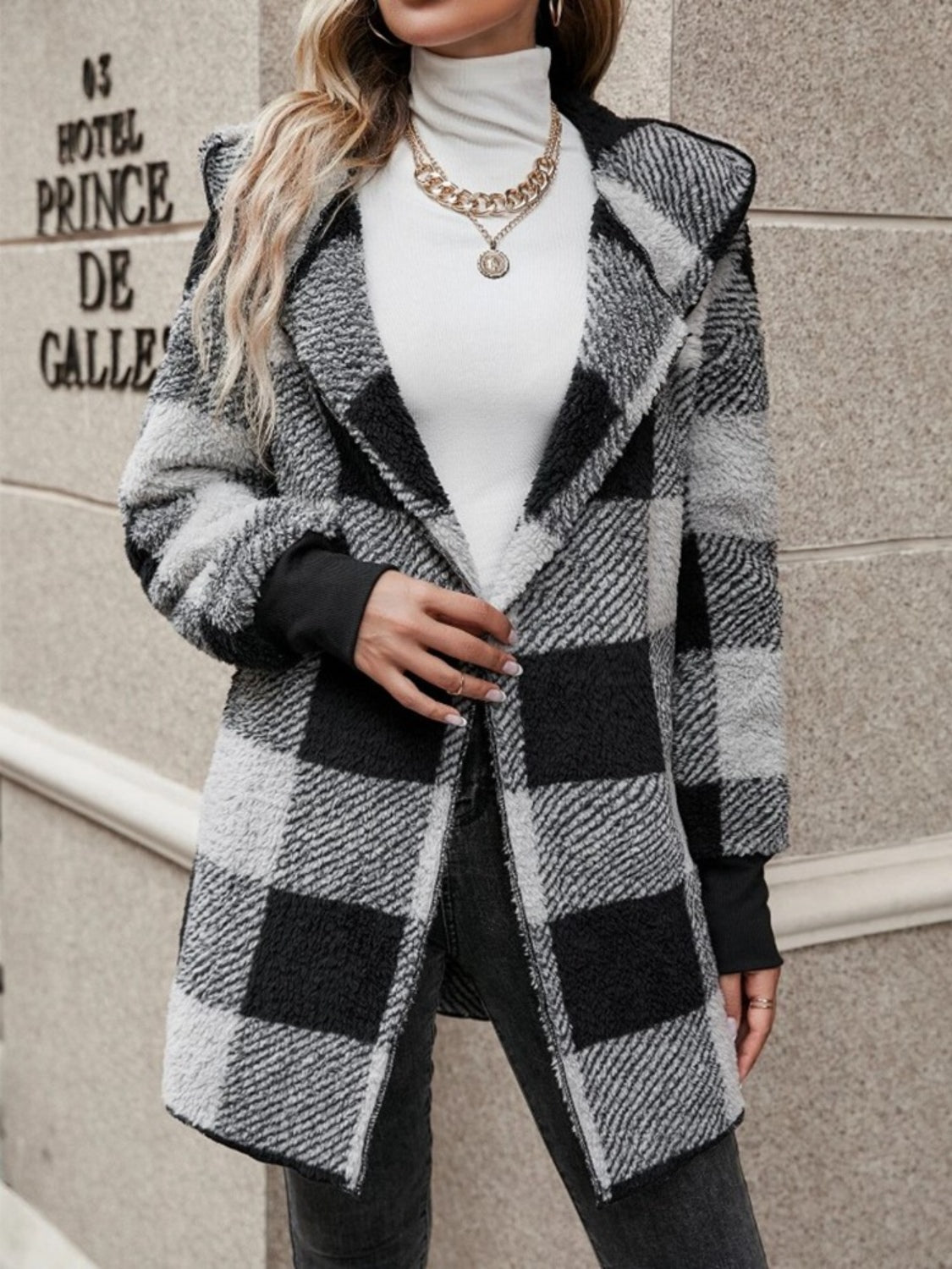 Plaid Long Sleeve Hooded Coat 2668south