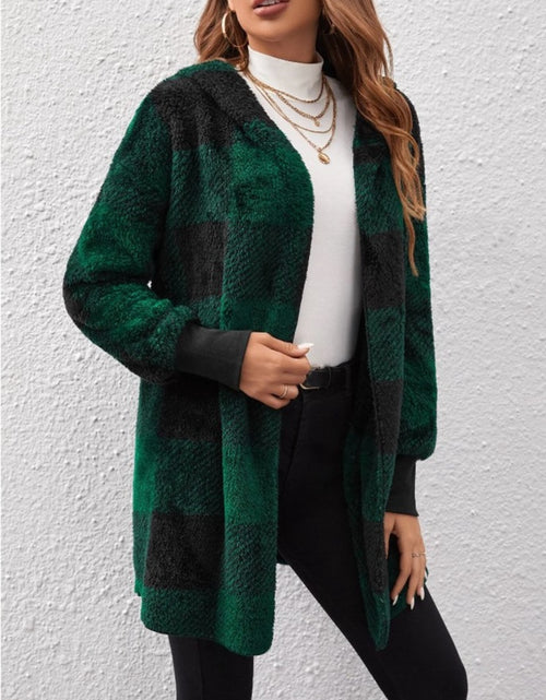 Load image into Gallery viewer, Plaid Long Sleeve Hooded Coat 2668south
