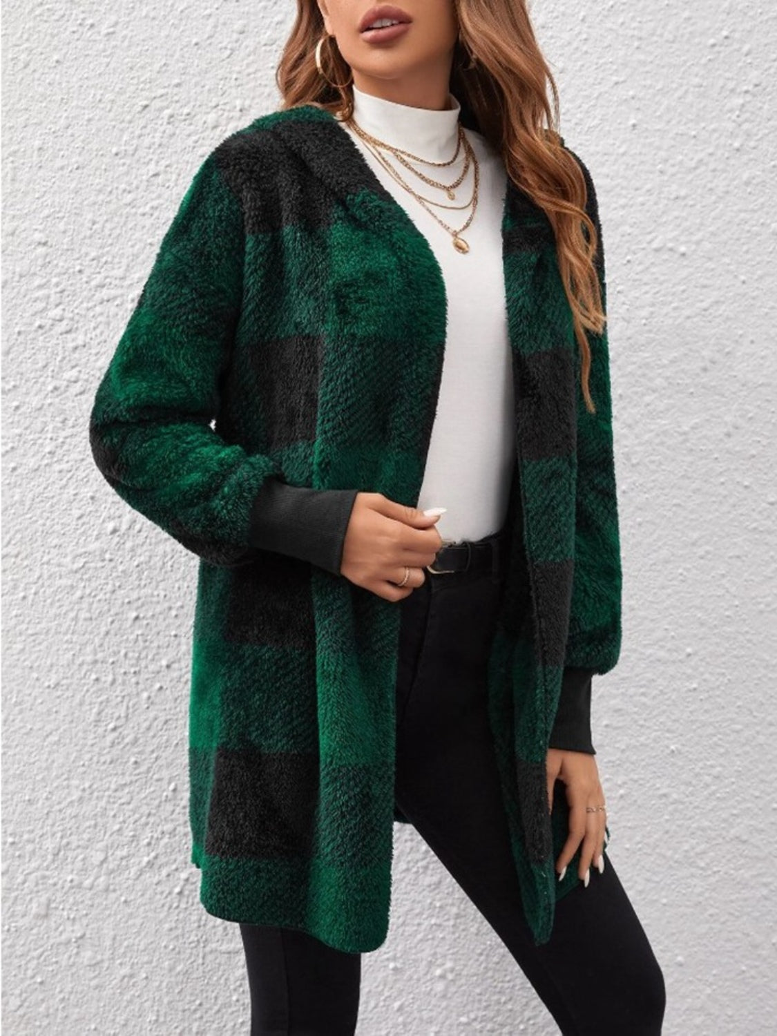 Plaid Long Sleeve Hooded Coat 2668south