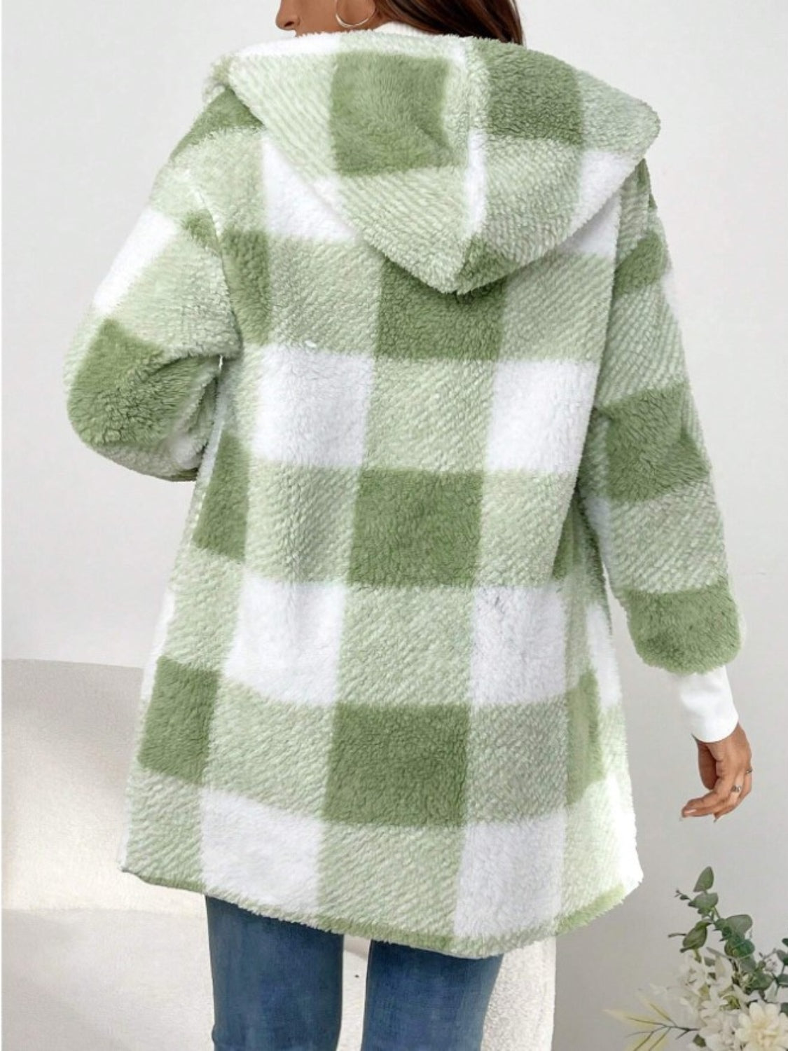 Plaid Long Sleeve Hooded Coat 2668south