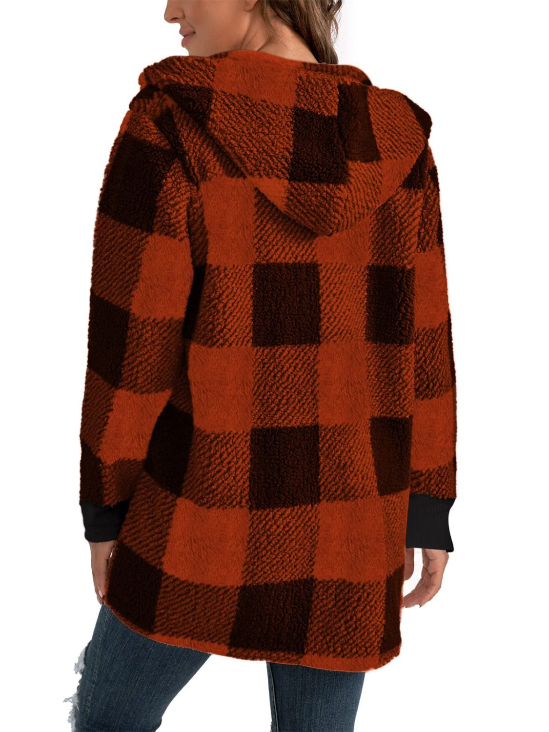 Plaid Long Sleeve Hooded Coat 2668south