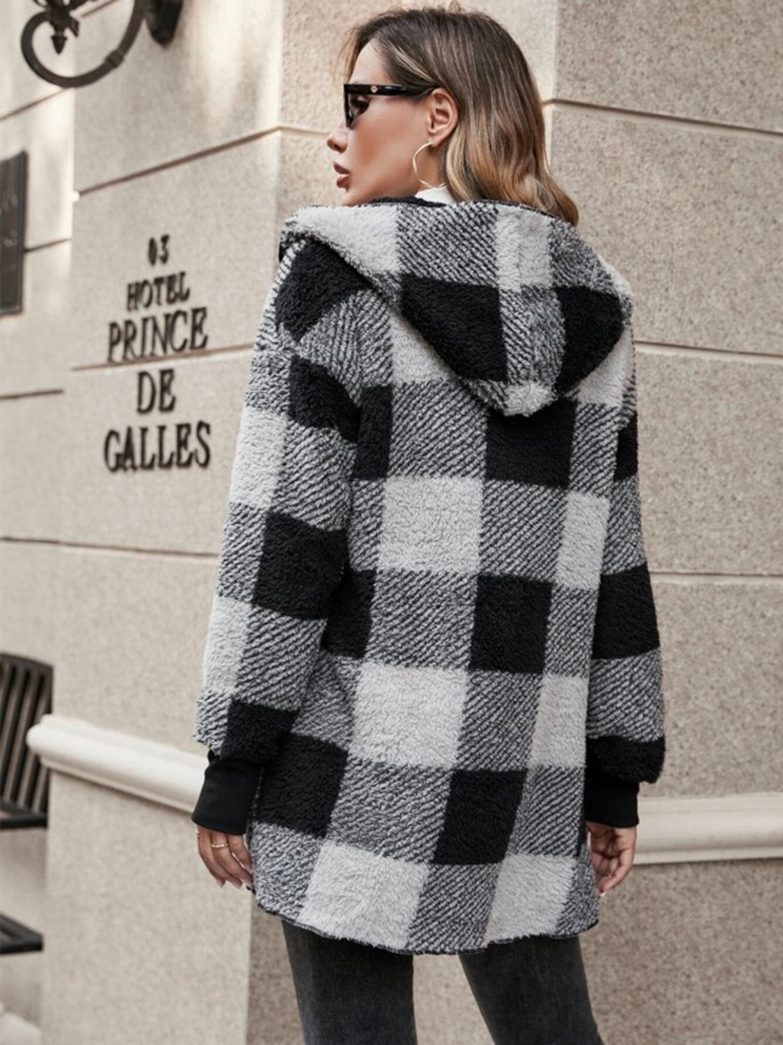 Plaid Long Sleeve Hooded Coat 2668south