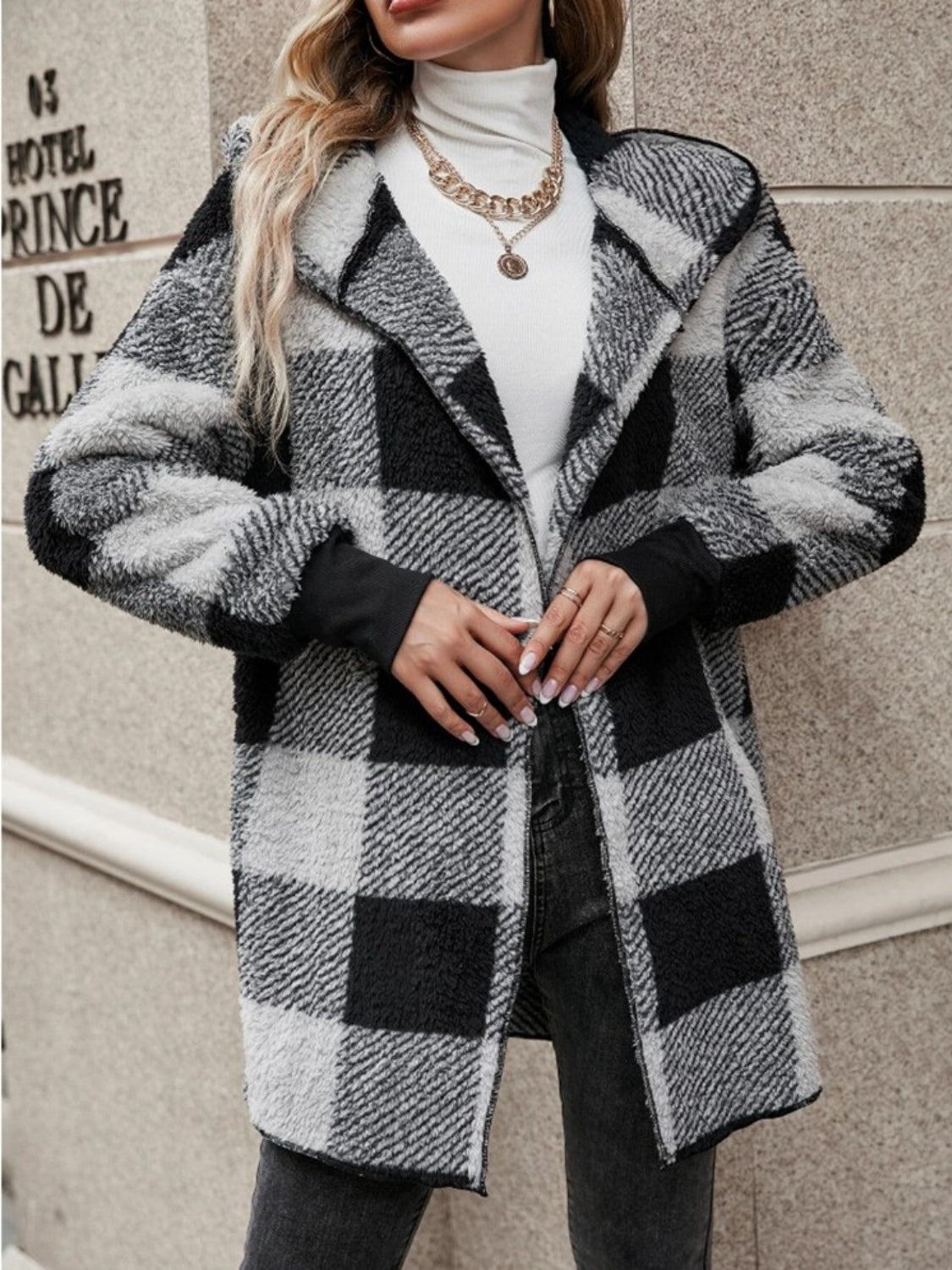 Plaid Long Sleeve Hooded Coat 2668south