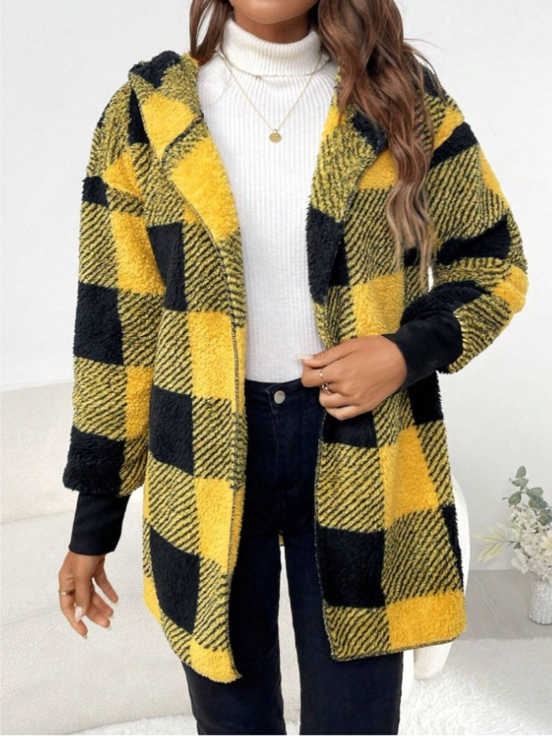 Plaid Long Sleeve Hooded Coat 2668south