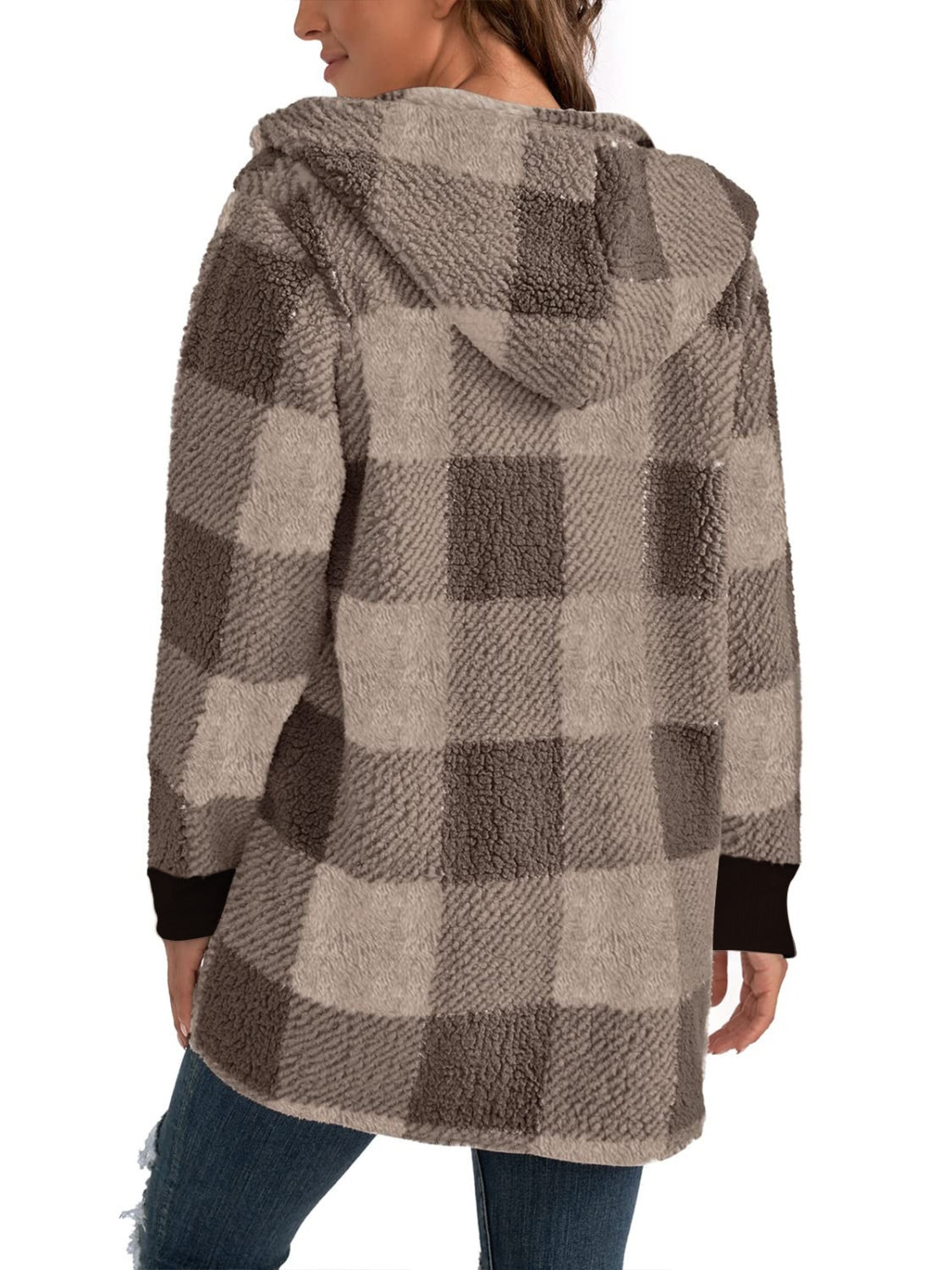 Plaid Long Sleeve Hooded Coat 2668south