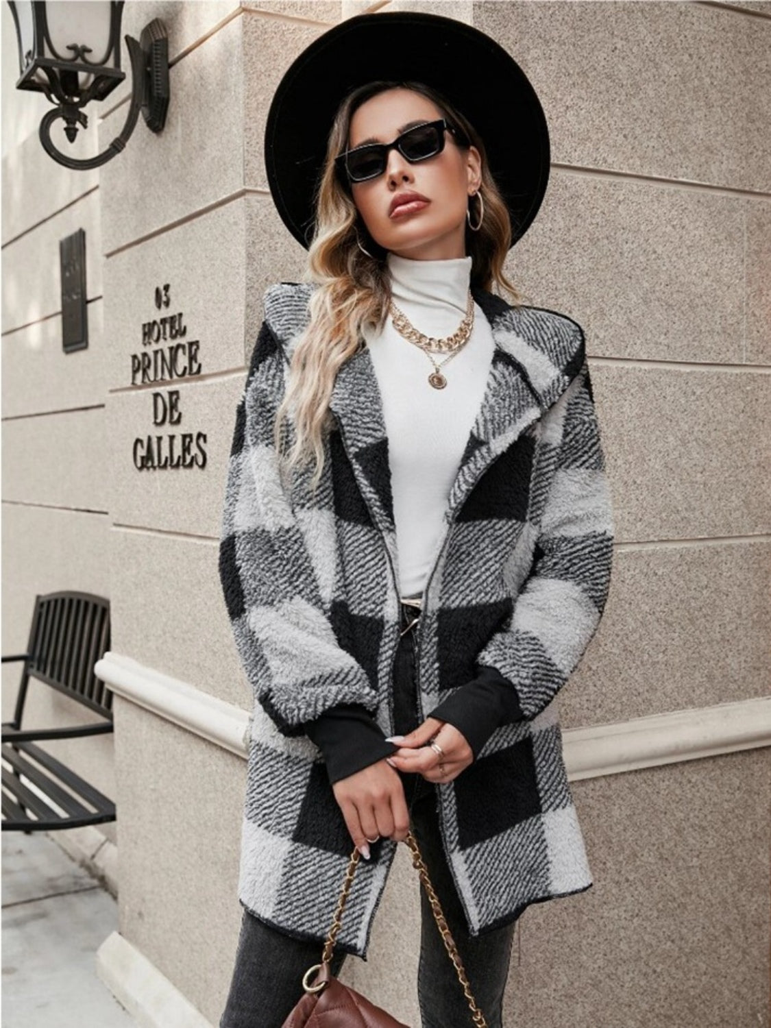 Plaid Long Sleeve Hooded Coat 2668south