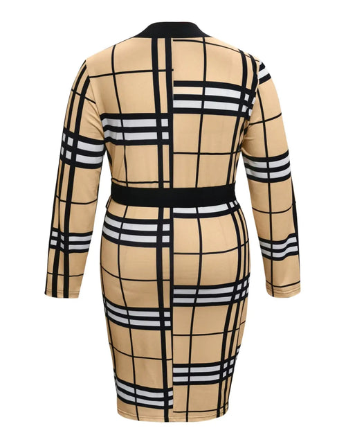 Load image into Gallery viewer, Plus Size Plaid V-Neck Long Sleeve Wrap Dress 2668south
